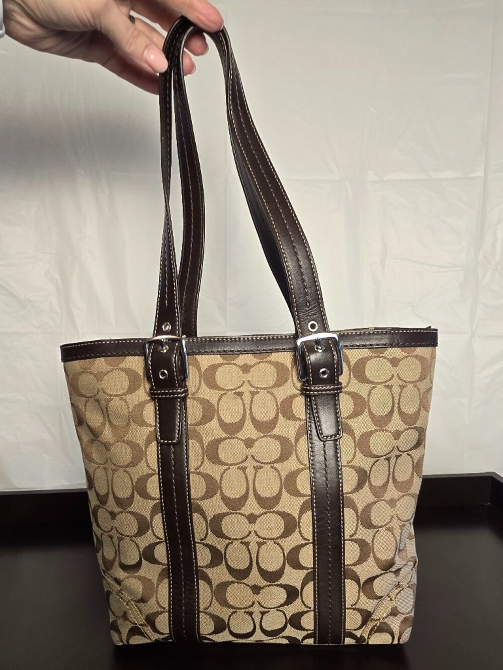 Coach Hampton's Brown and Tan Signature Book Tote Bag